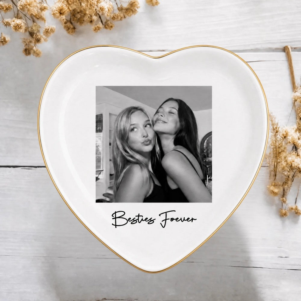 Personalized Bestie Photo Jewelry Dish Ceramic Trinket Tray for Best Friend Birthday Gifts For Bestie
