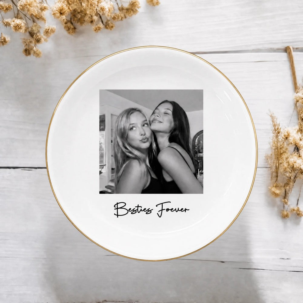 Personalized Bestie Photo Jewelry Dish Ceramic Trinket Tray for Best Friend Birthday Gifts For Bestie