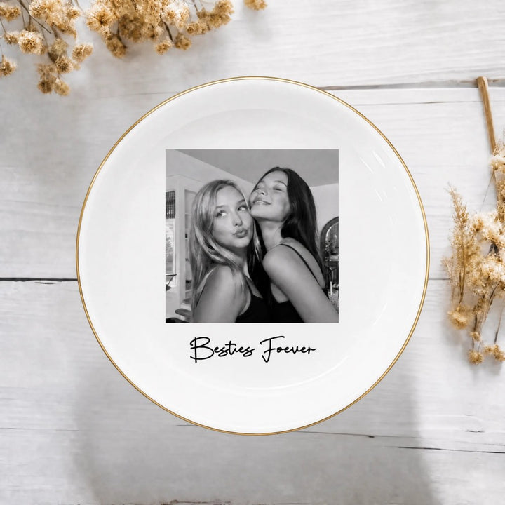 Personalized Bestie Photo Jewelry Dish Ceramic Trinket Tray for Best Friend Birthday Gifts For Bestie