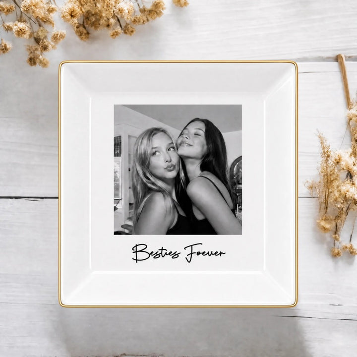 Personalized Bestie Photo Jewelry Dish Ceramic Trinket Tray for Best Friend Birthday Gifts For Bestie
