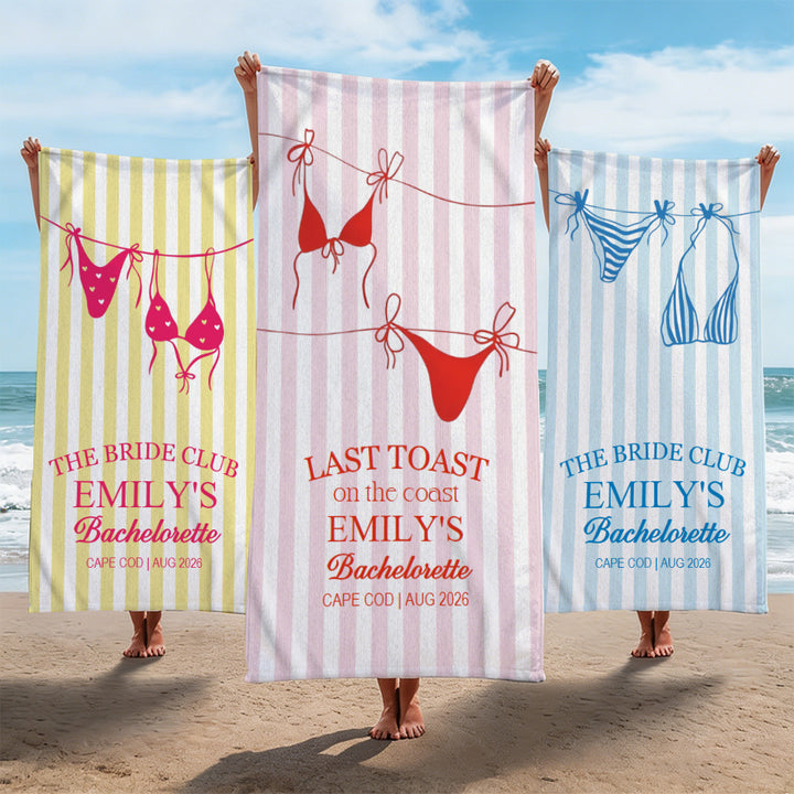 Personalized Bikini Beach Towel Custom Name Bachelorette Party Girls Trip 2026 Bachelorette Towels Beach Bachelorette Party Gifts