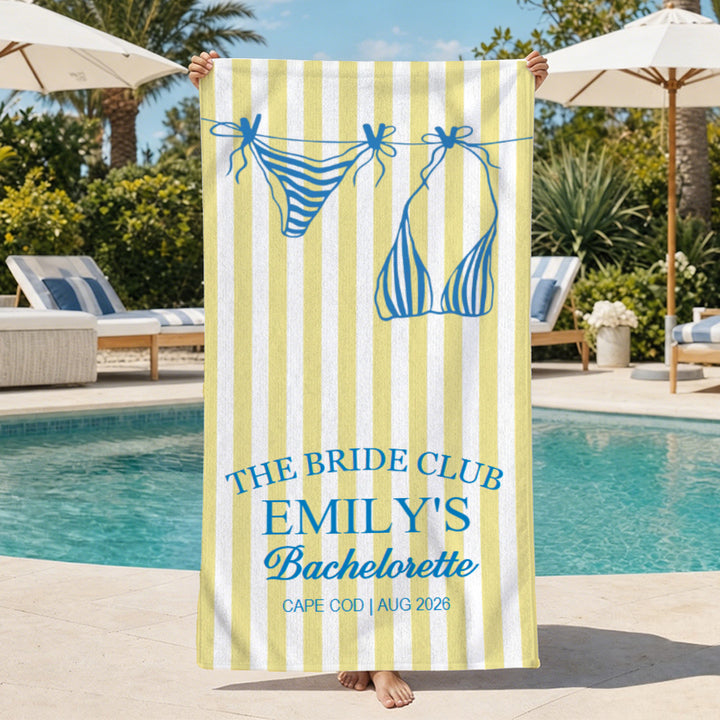 Personalized Bikini Beach Towel Custom Name Bachelorette Party Girls Trip 2026 Bachelorette Towels Beach Bachelorette Party Gifts