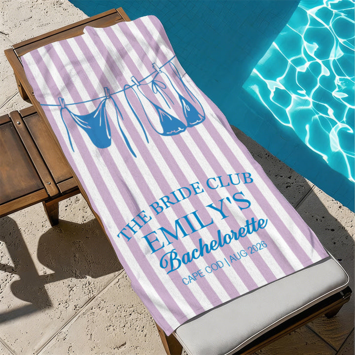 Personalized Bikini Beach Towel Custom Name Bachelorette Party Girls Trip 2026 Bachelorette Towels Beach Bachelorette Party Gifts