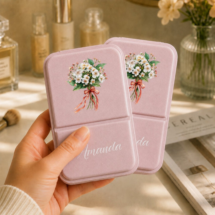 Personalized Birth Flower Makeup Mirror Custom Name Folding Pocket Mirror Bridesmaid Birthday Gift for Her