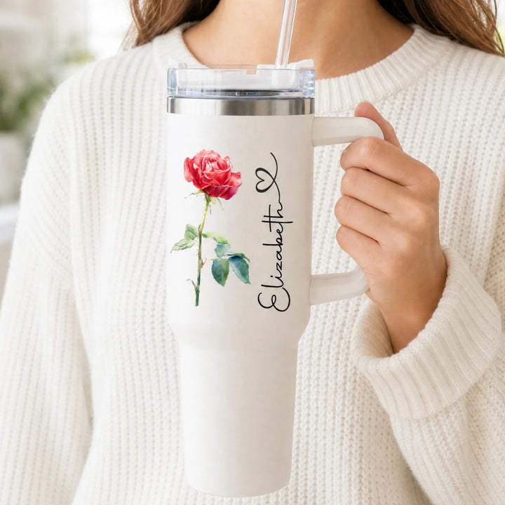 Personalized Birth Flower Tumbler Custom Name Stainless Steel Insulated Cup Birthday Gift Mother’s Day Gift for Women 40oz