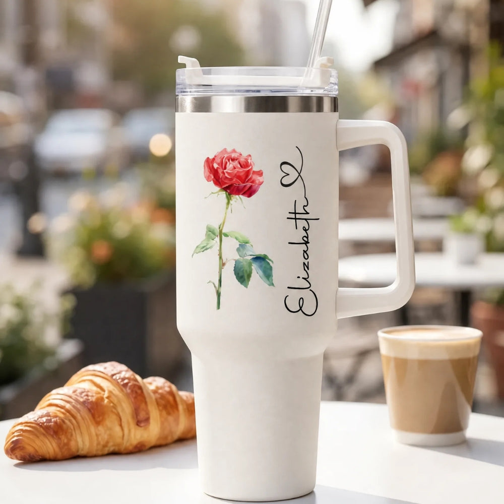 Personalized Birth Flower Tumbler Custom Name Stainless Steel Insulated Cup Birthday Gift Mother’s Day Gift for Women 40oz