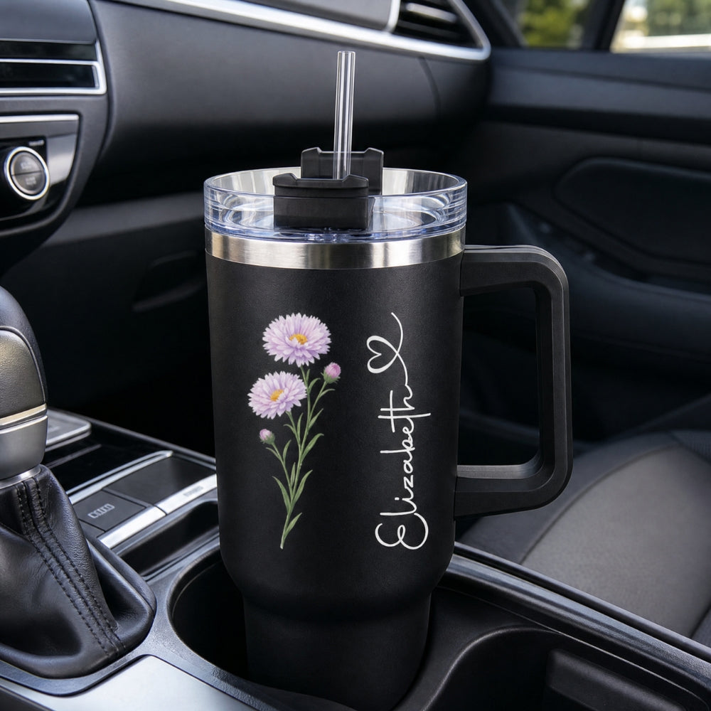 Personalized Birth Flower Tumbler Custom Name Stainless Steel Insulated Cup Birthday Gift Mother’s Day Gift for Women 40oz
