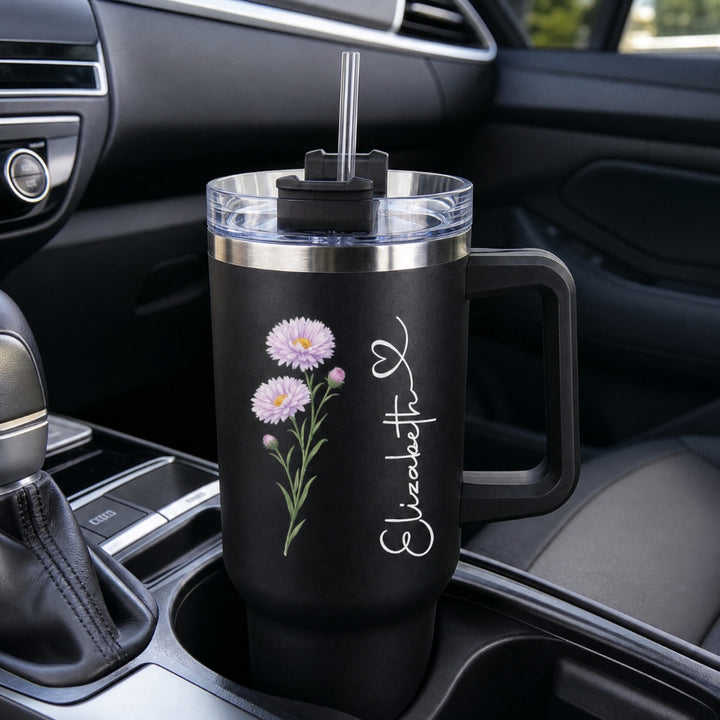 Personalized Birth Flower Tumbler Custom Name Stainless Steel Insulated Cup Birthday Gift Mother’s Day Gift for Women 40oz