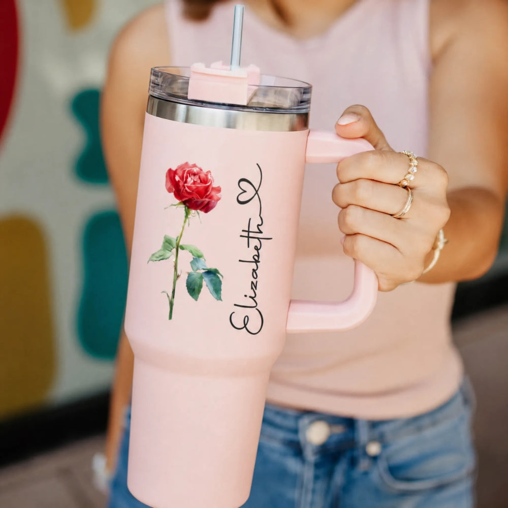 Personalized Birth Flower Tumbler Custom Name Stainless Steel Insulated Cup Birthday Gift Mother’s Day Gift for Women 40oz