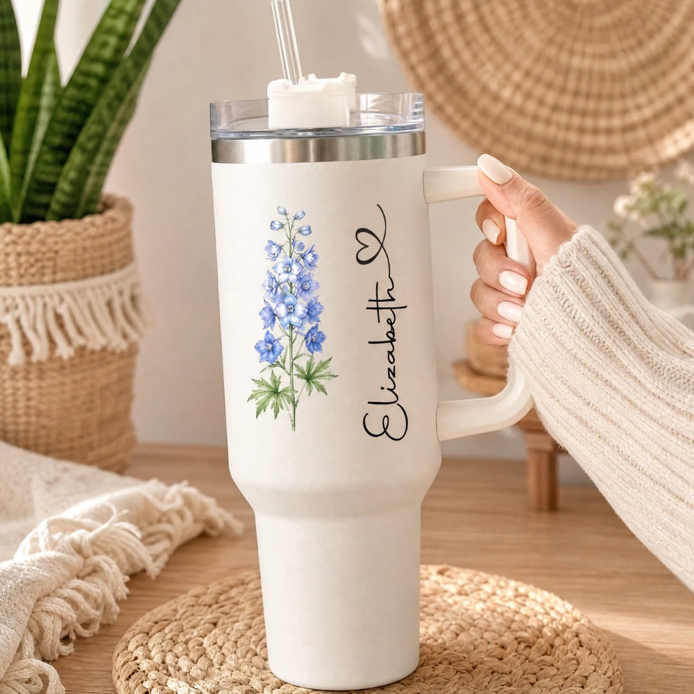 Personalized Birth Flower Tumbler Custom Name Stainless Steel Insulated Cup Birthday Gift Mother’s Day Gift for Women 40oz