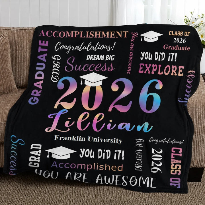 Personalized Class of 2026 Graduation Flannel Blanket Custom Name School Graduate Gift