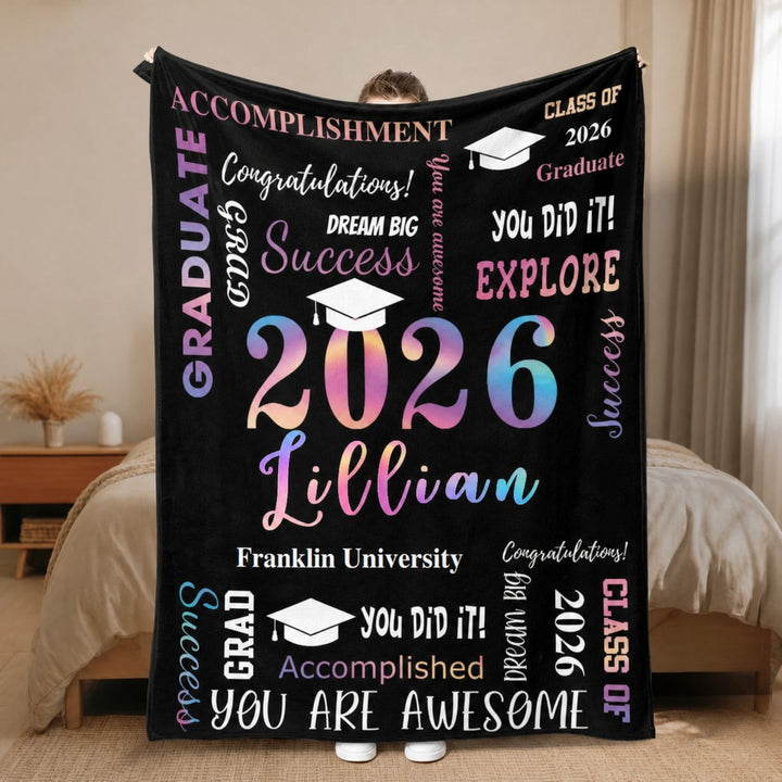 Personalized Class of 2026 Graduation Flannel Blanket Custom Name School Graduate Gift