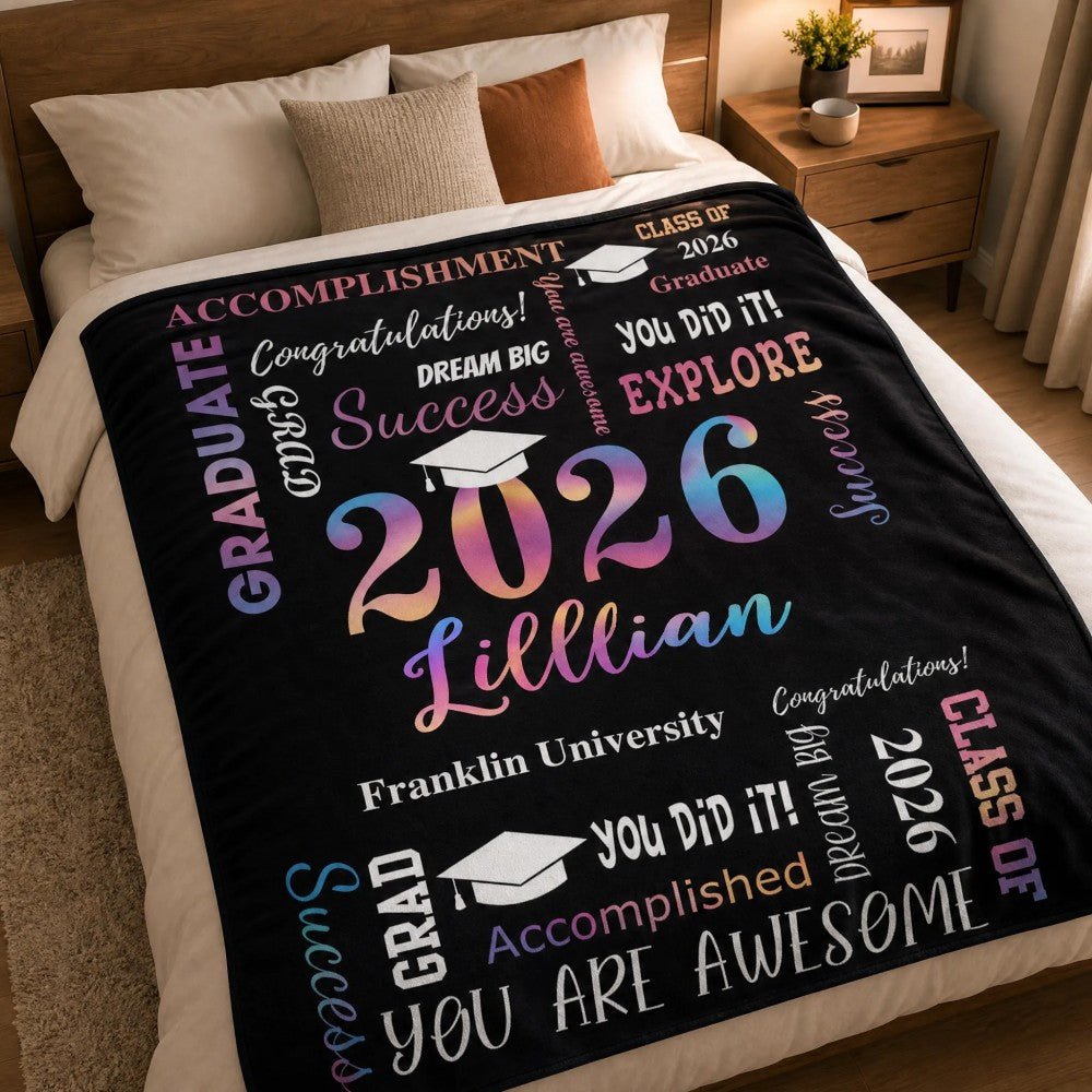 Personalized Class of 2026 Graduation Flannel Blanket Custom Name School Graduate Gift