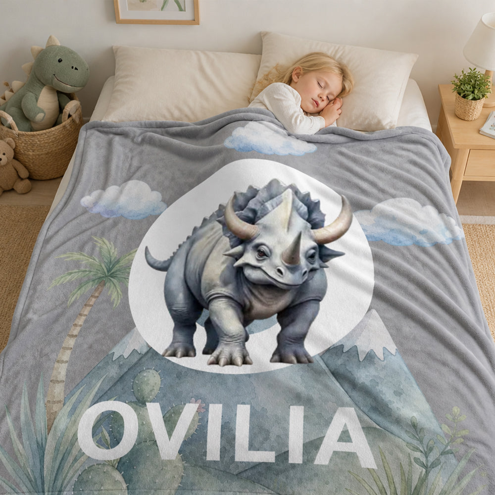 Personalized Dinosaur Throw Blanket Custom Name Initial Birthday Baby Shower Gift for Kids
