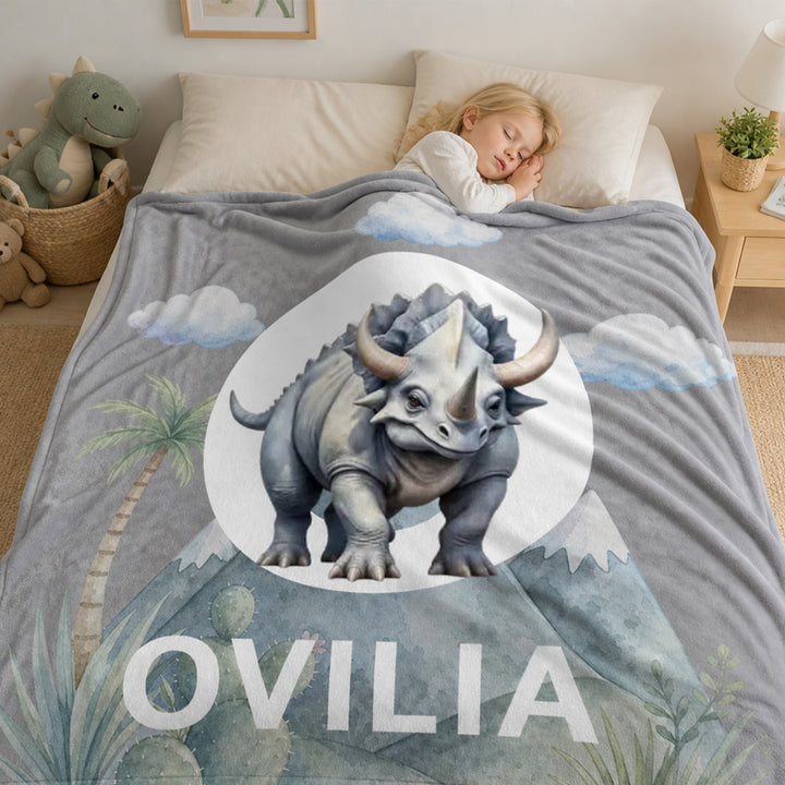 Personalized Dinosaur Throw Blanket Custom Name Initial Birthday Baby Shower Gift for Kids