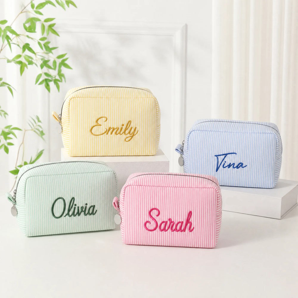 Personalized Embroidered Makeup Bag Custom Name Cosmetic Pouch Bridesmaid Birthday Mother‘s Day Gift for Her