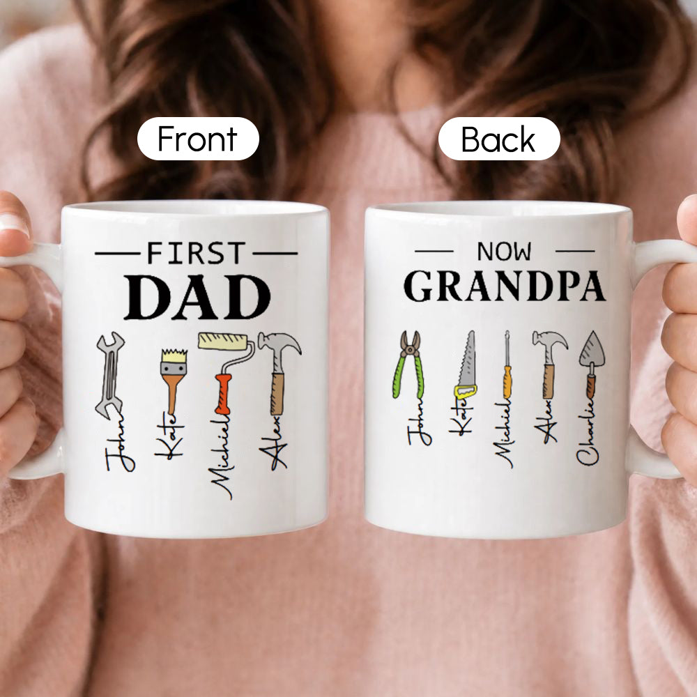 Personalized First Dad Now Grandpa Mug Custom Kids Names Garage Mug Father&