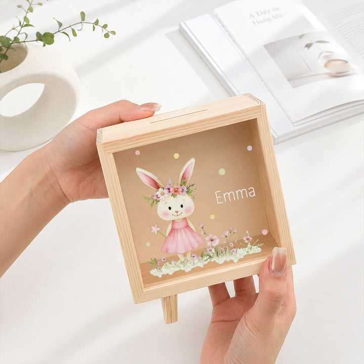 Personalized Floral Animal Wooden Clear Money Box Custom Name  Piggy Bank Room Decor Birthday Gift for Girls Kids