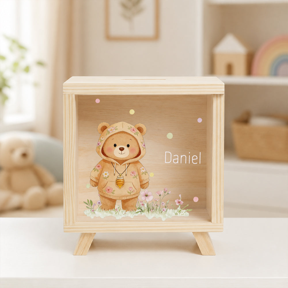 Personalized Floral Animal Wooden Clear Money Box Custom Name  Piggy Bank Room Decor Birthday Gift for Girls Kids