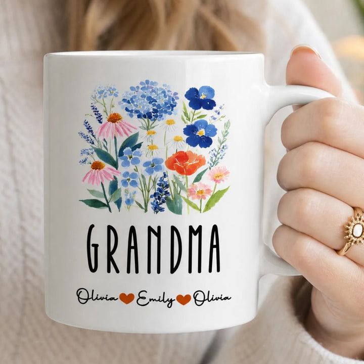 Personalized Floral Grandma Mug Custom Grandkids Names Mother&