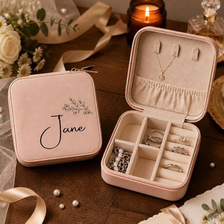 Personalized Floral Jewelry Box Custom Name Bridesmaid Mother&