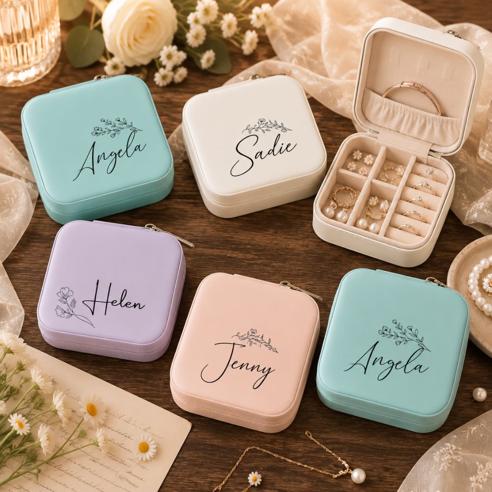 Personalized Floral Jewelry Box Custom Name Bridesmaid Mother&