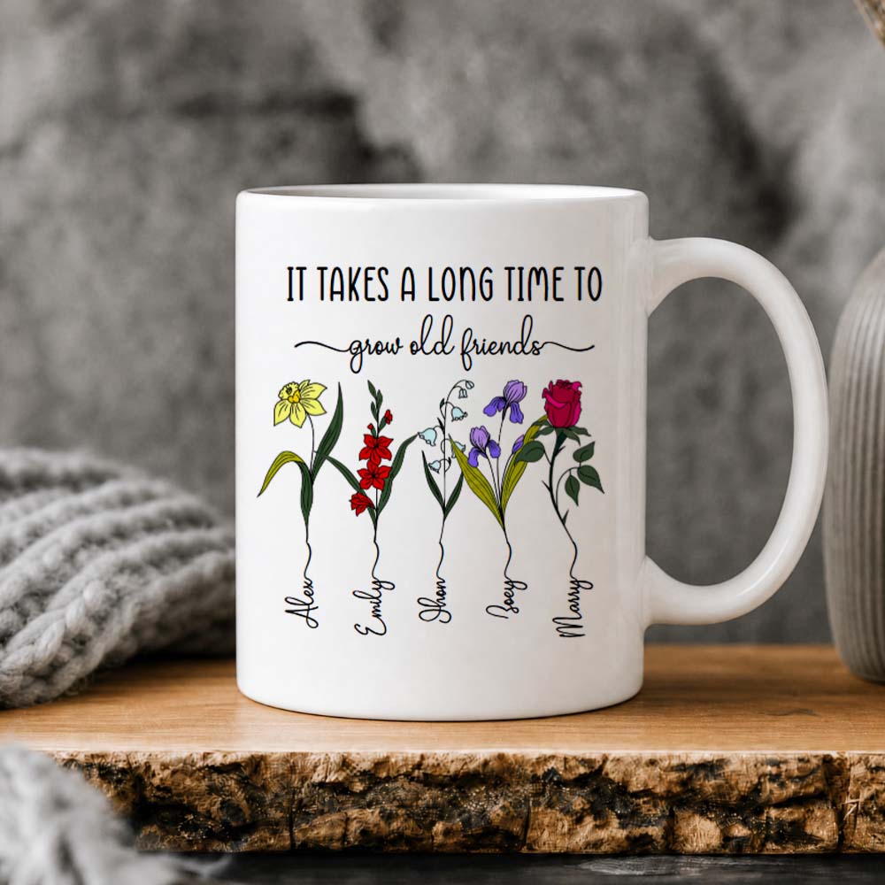 Personalized Friendship Mug Birth Flower Custom Name Bestie Birthday Gift 11oz