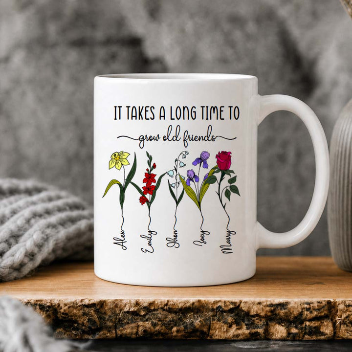 Personalized Friendship Mug Birth Flower Custom Name Bestie Birthday Gift 11oz