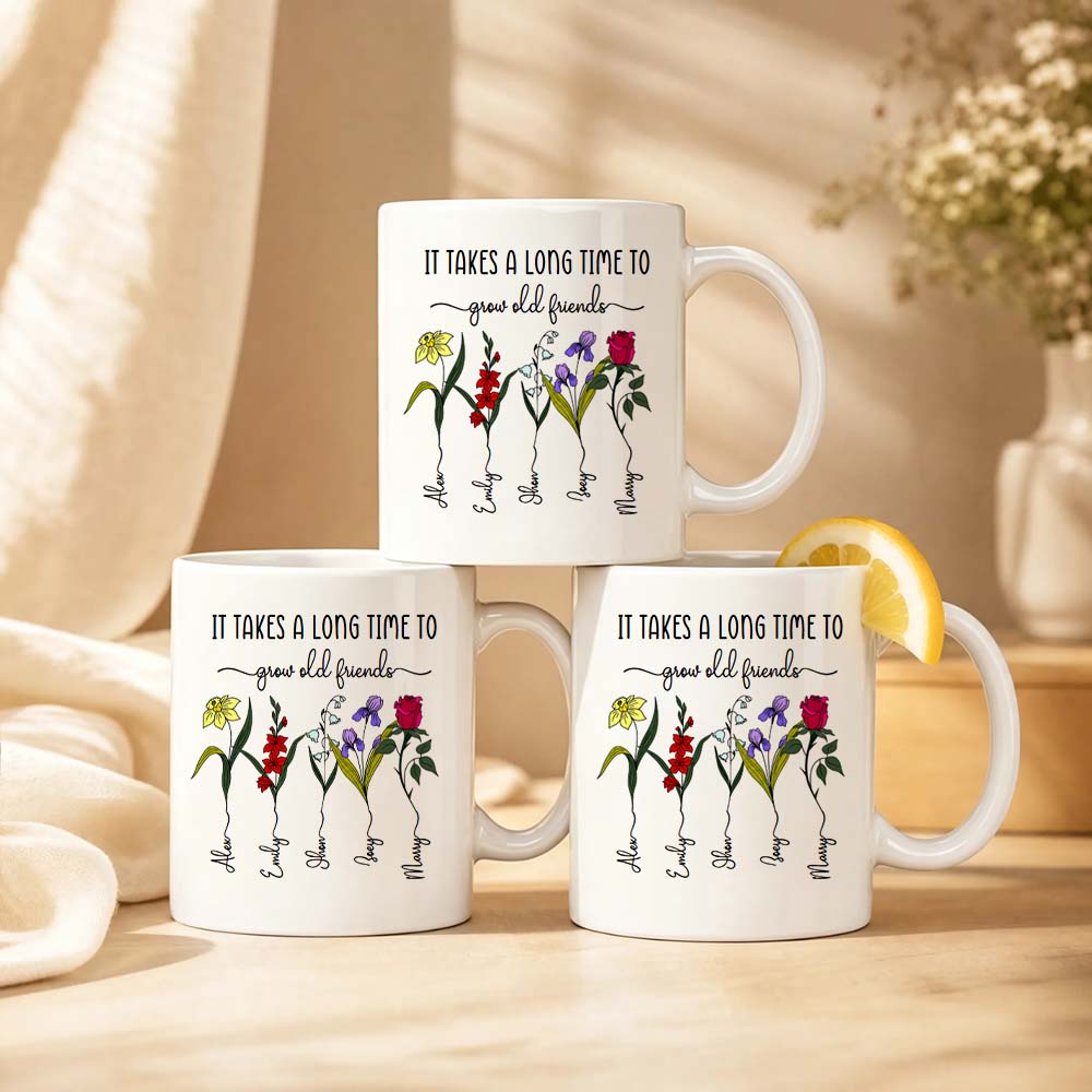 Personalized Friendship Mug Birth Flower Custom Name Bestie Birthday Gift 11oz