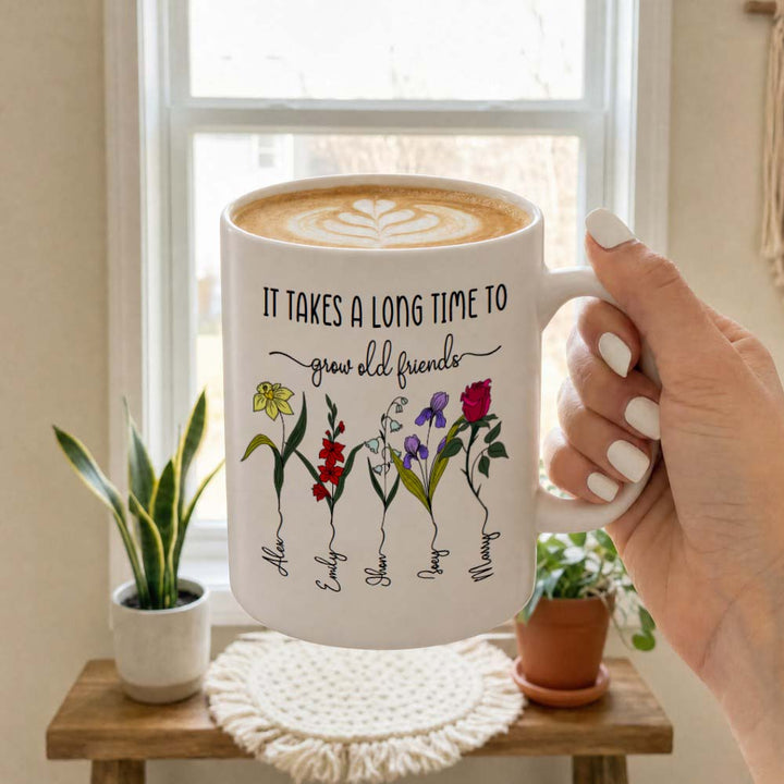 Personalized Friendship Mug Birth Flower Custom Name Bestie Birthday Gift 11oz