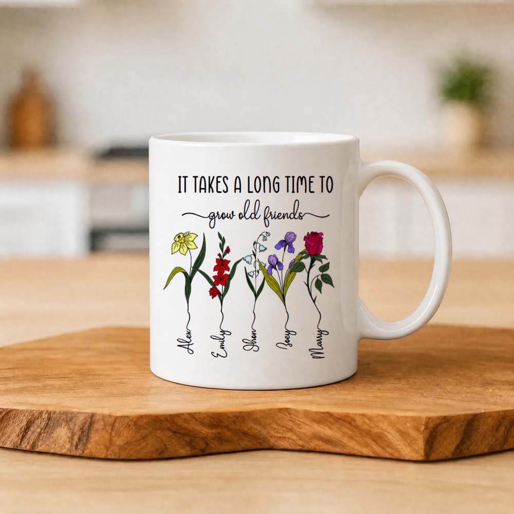 Personalized Friendship Mug Birth Flower Custom Name Bestie Birthday Gift 11oz