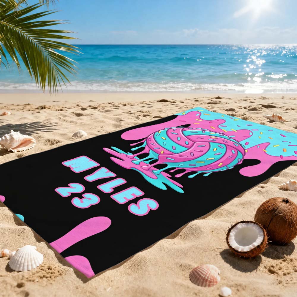 Personalized Ice Cream Sports Beach Towel Custom Name Number Baseball Ice Cream Gifts for Players Birthday