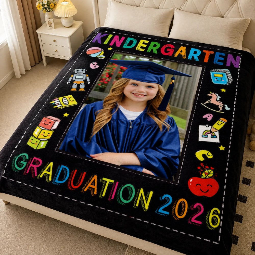 Personalized Kindergarten Graduation Photo Flannel Blanket Custom Photo Blanket