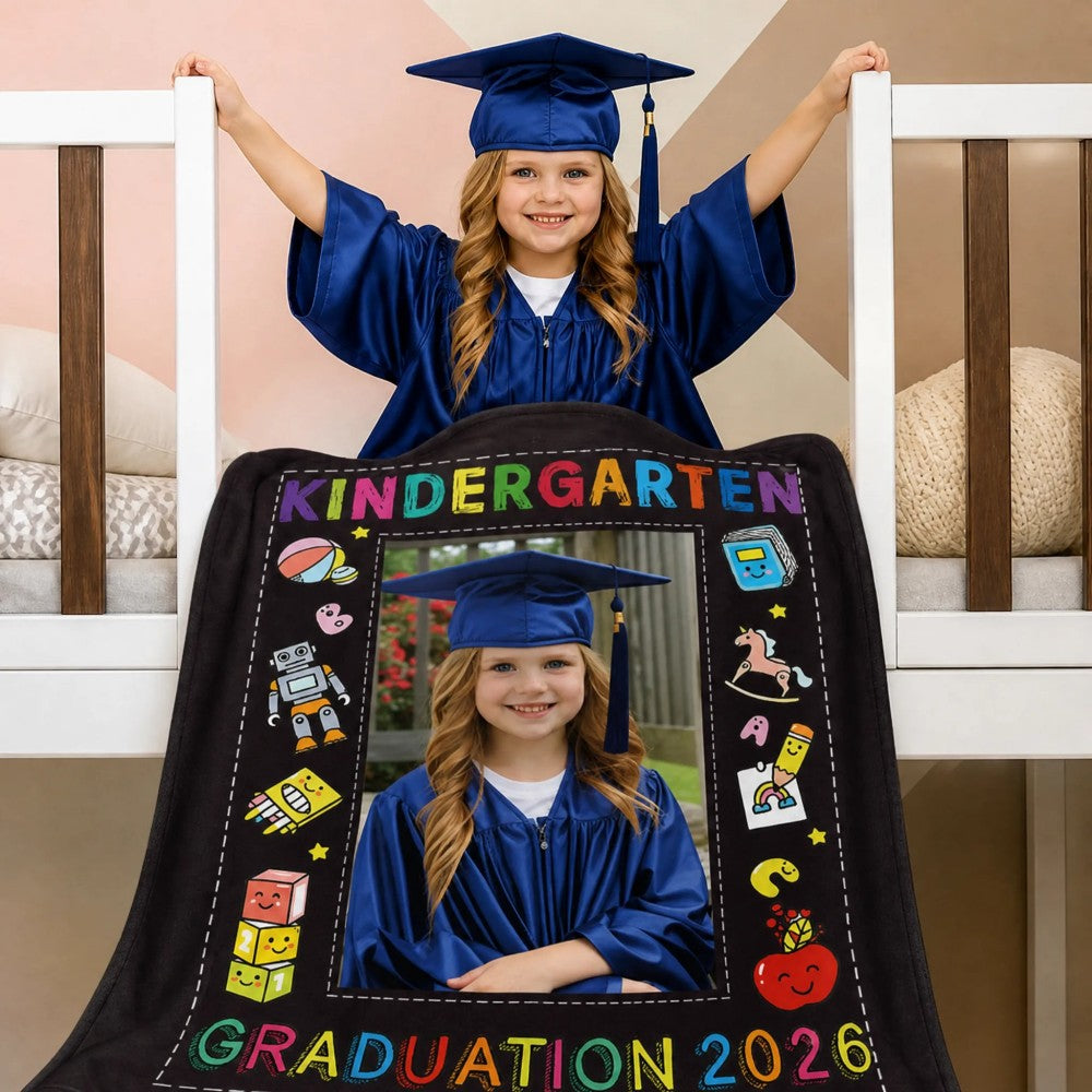 Personalized Kindergarten Graduation Photo Flannel Blanket Custom Photo Blanket