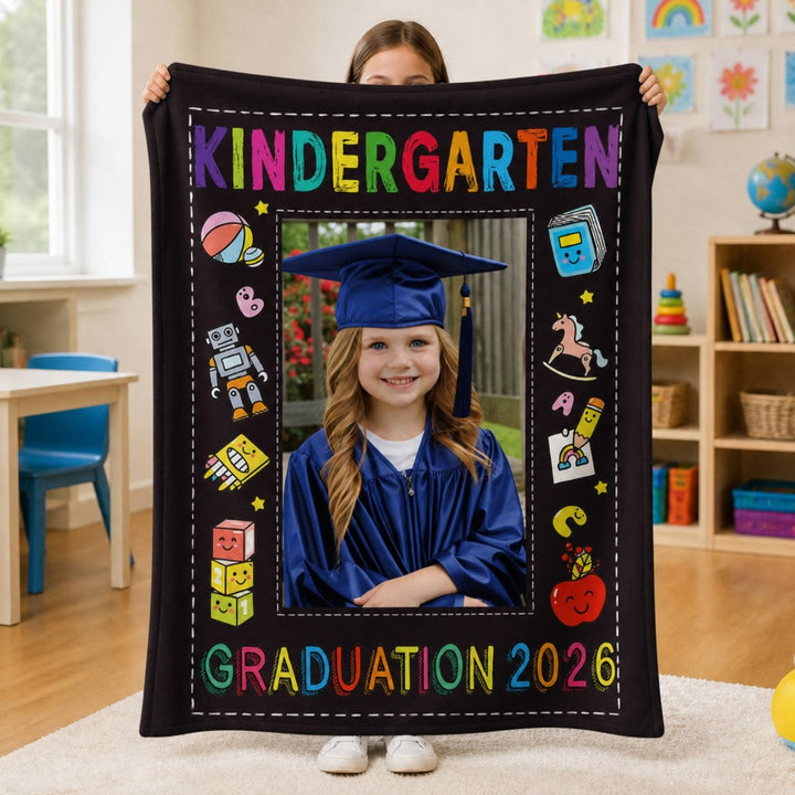 Personalized Kindergarten Graduation Photo Flannel Blanket Custom Photo Blanket