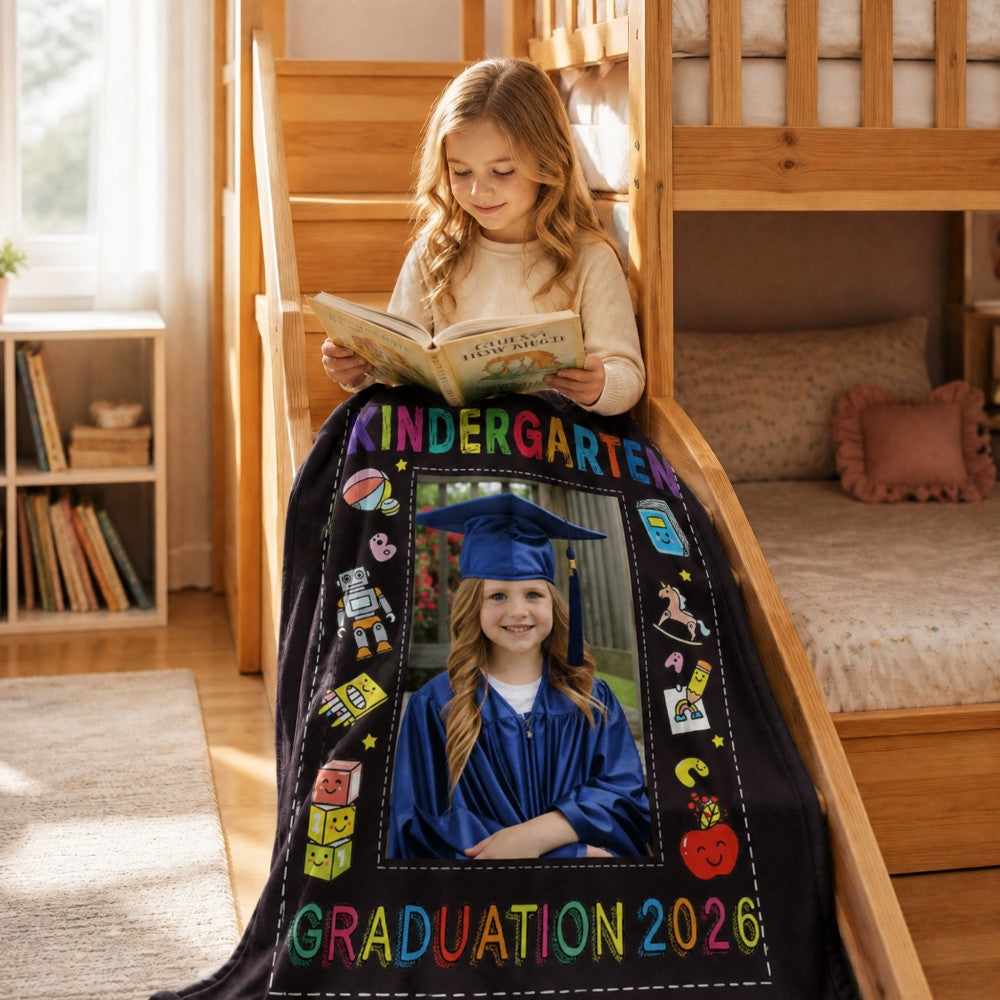 Personalized Kindergarten Graduation Photo Flannel Blanket Custom Photo Blanket