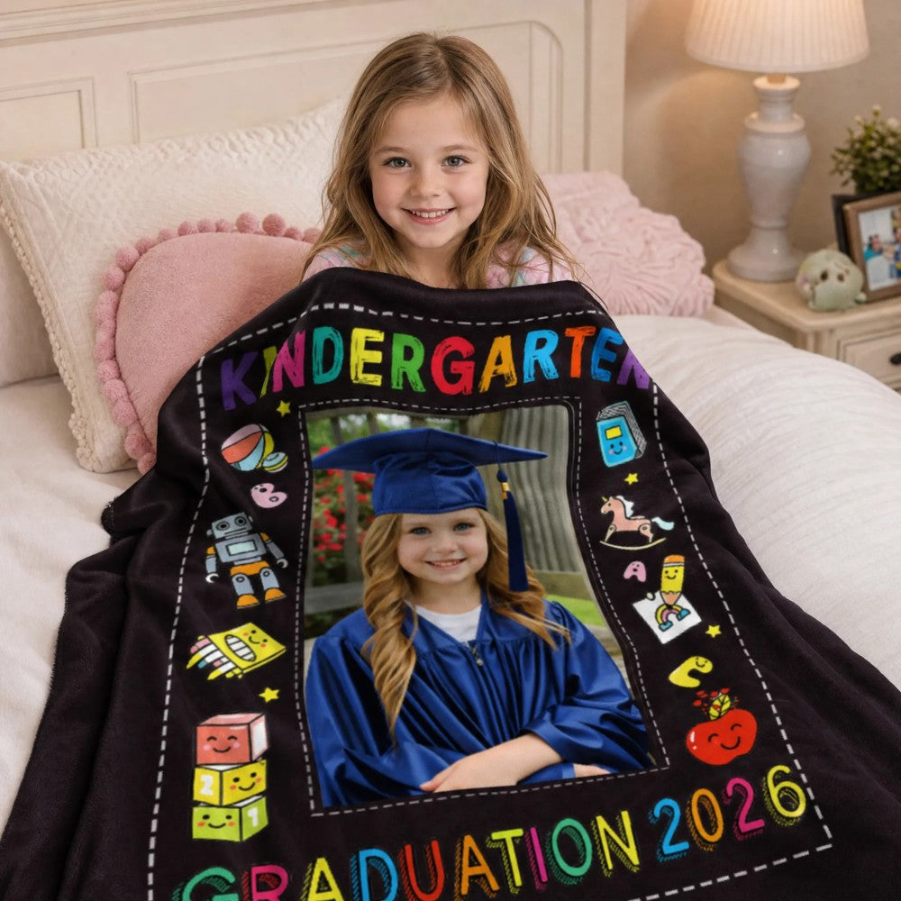 Personalized Kindergarten Graduation Photo Flannel Blanket Custom Photo Blanket