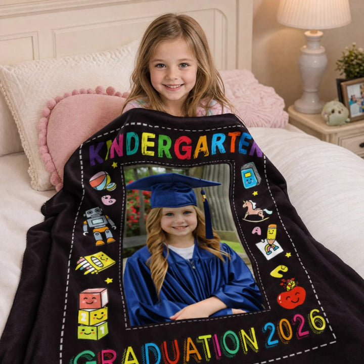Personalized Kindergarten Graduation Photo Flannel Blanket Custom Photo Blanket
