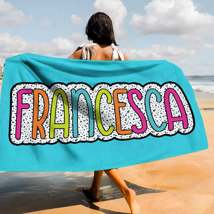 Personalized Multicolor Dalmatian Beach Towel Custom Rainbow Name Summer Vacations Bridesmaid Parties Gift for Her