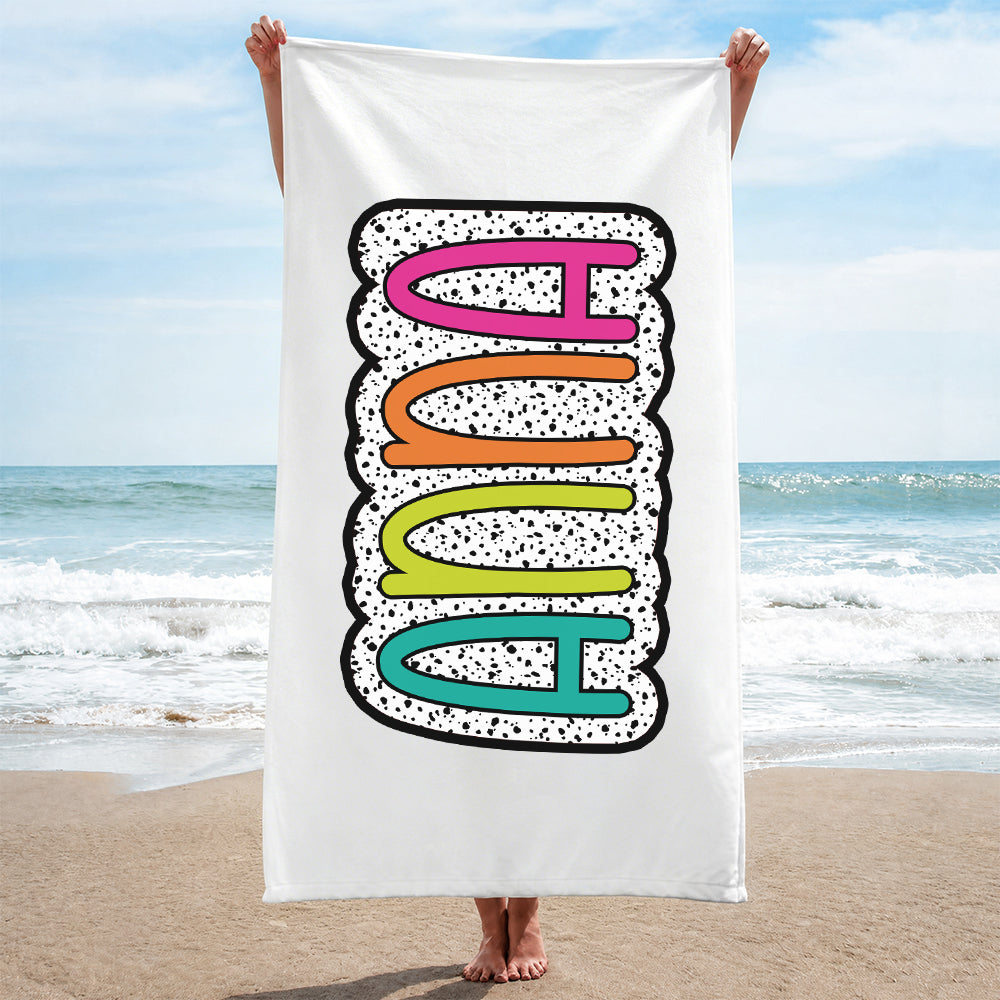Personalized Multicolor Dalmatian Beach Towel Custom Rainbow Name Summer Vacations Bridesmaid Parties Gift for Her