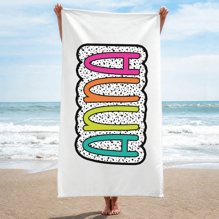 Personalized Multicolor Dalmatian Beach Towel Custom Rainbow Name Summer Vacations Bridesmaid Parties Gift for Her