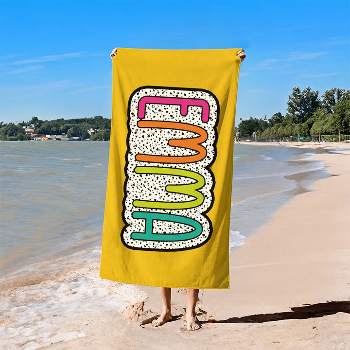 Personalized Multicolor Dalmatian Beach Towel Custom Rainbow Name Summer Vacations Bridesmaid Parties Gift for Her