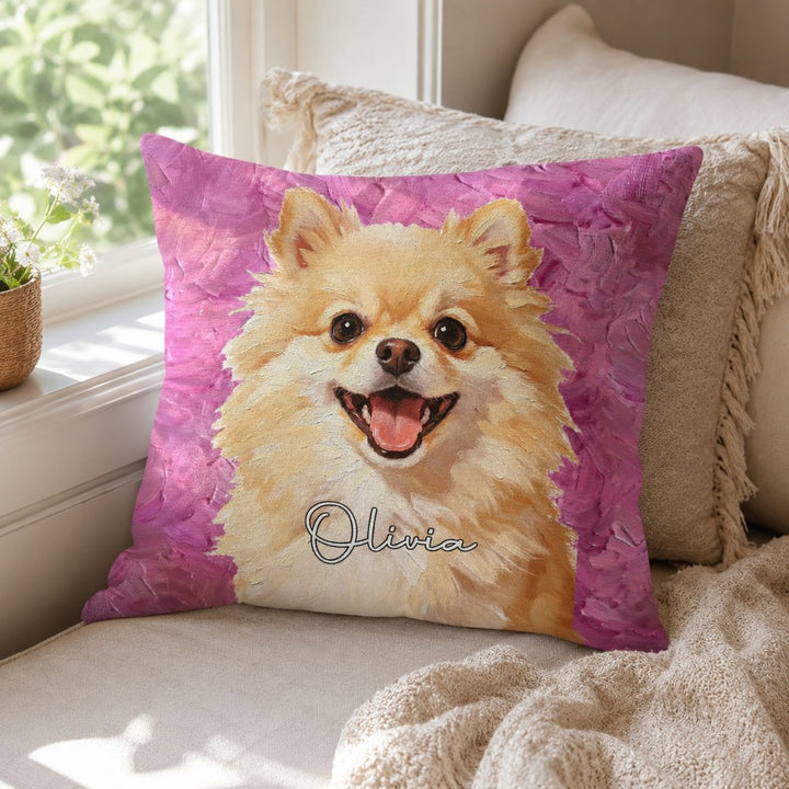 Personalized Double-Sided Oil Painting Style Pet Photo Pillow Custom Name Birthday Gift for Pet Owners Dog Cat Lovers