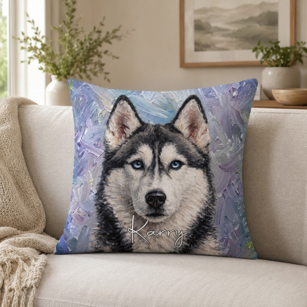 Personalized Double-Sided Oil Painting Style Pet Photo Pillow Custom Name Birthday Gift for Pet Owners Dog Cat Lovers