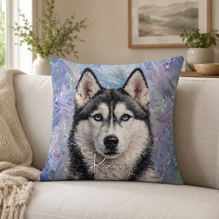 Personalized Double-Sided Oil Painting Style Pet Photo Pillow Custom Name Birthday Gift for Pet Owners Dog Cat Lovers