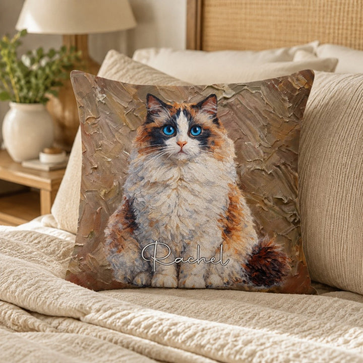 Personalized Double-Sided Oil Painting Style Pet Photo Pillow Custom Name Birthday Gift for Pet Owners Dog Cat Lovers