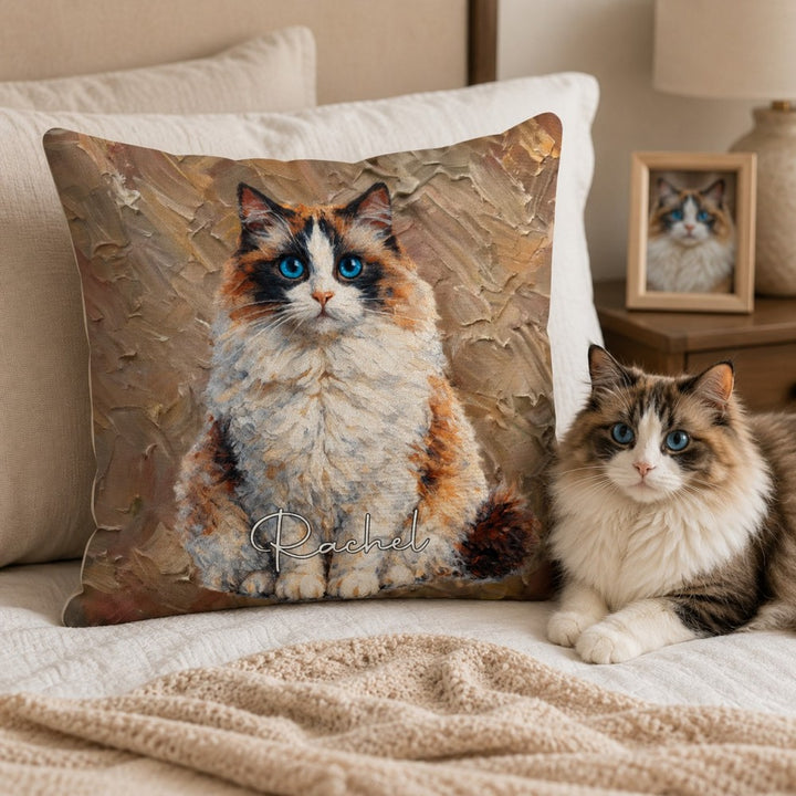 Personalized Double-Sided Oil Painting Style Pet Photo Pillow Custom Name Birthday Gift for Pet Owners Dog Cat Lovers