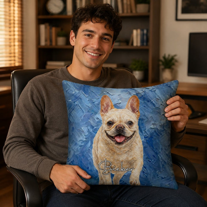 Personalized Double-Sided Oil Painting Style Pet Photo Pillow Custom Name Birthday Gift for Pet Owners Dog Cat Lovers