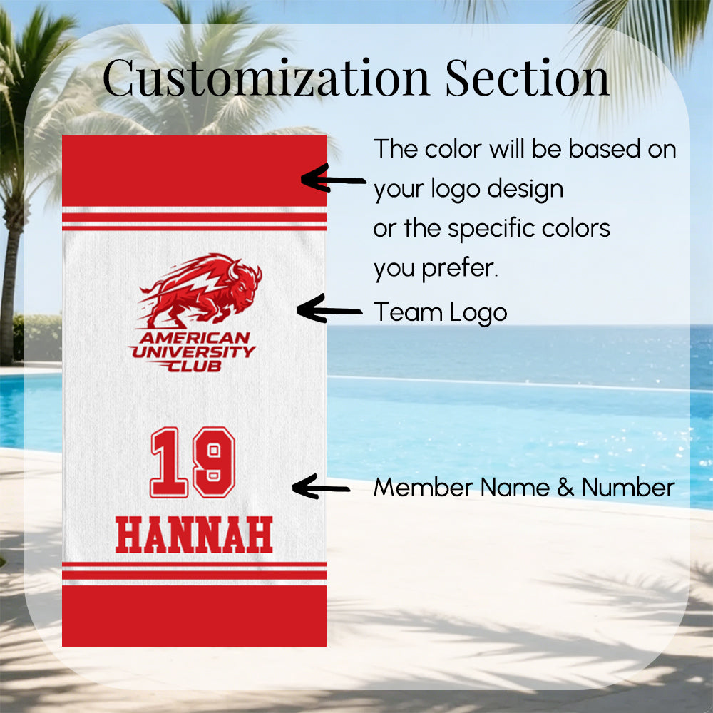 Personalized Sports Team Logo Beach Towel Custom Name Number Soccer Baseball Swimming Club Team Gift