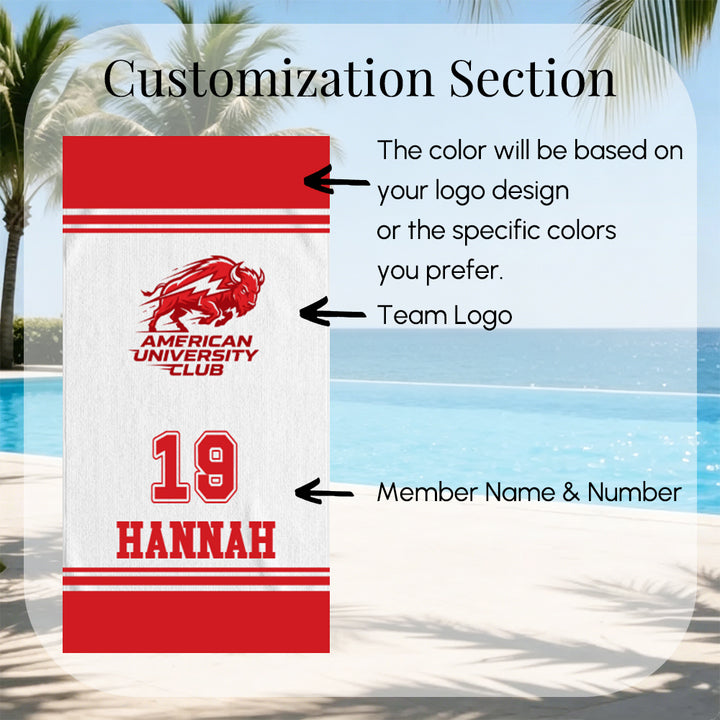 Personalized Sports Team Logo Beach Towel Custom Name Number Soccer Baseball Swimming Club Team Gift
